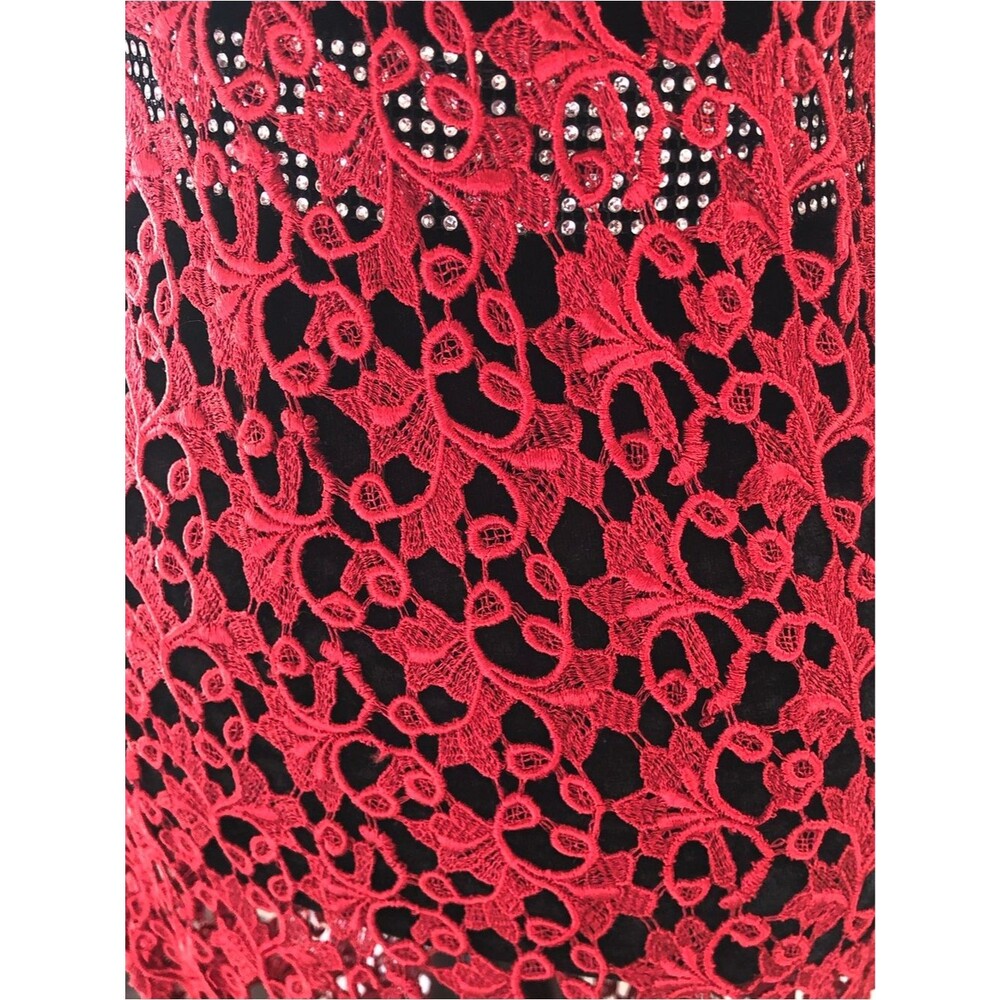 Vintage SEVERIN Red Crochet Lace Sleeveless Slit Maxi Evening Gown Womens M - Picture 4 of 6
